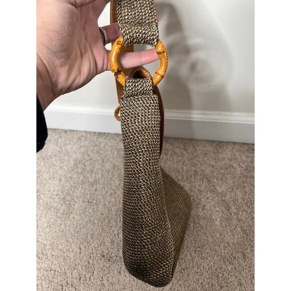 Eric Javits New York Woven Straw Shoulder Handbag with Bamboo Detail Tan - Picture 2 of 10